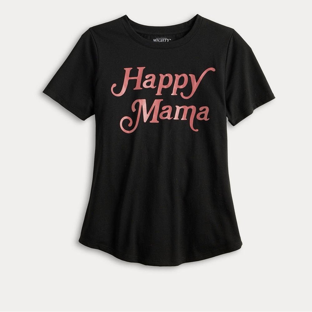 “Happy Mama" graphic tee.